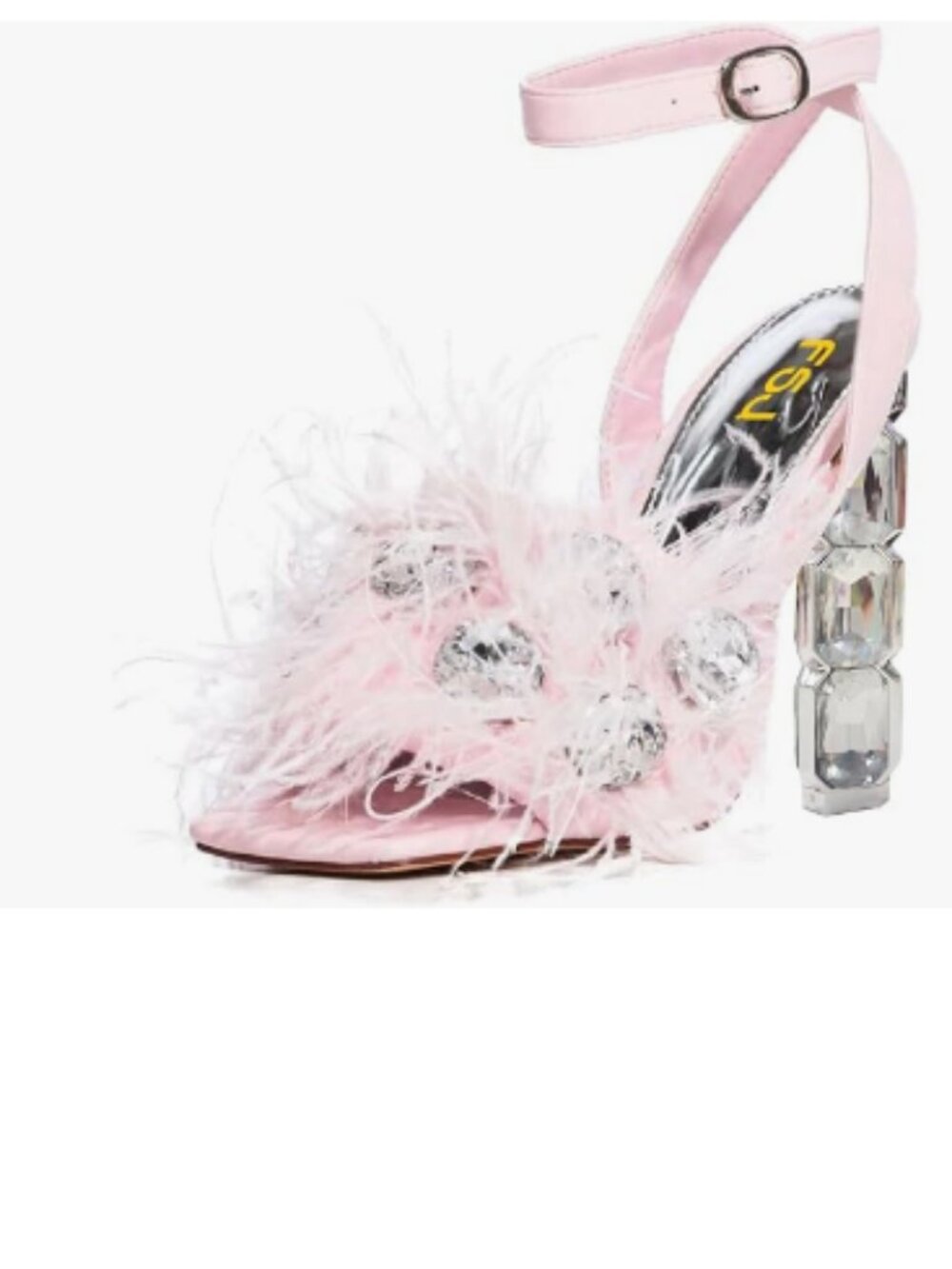 FSJ Pink Crystal Chunky Heel Sandals Open Square Toe Ankle Strap Buckle Fur Shoe
